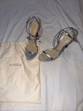 Alexandre Birman Metallic Silver Strappy Ankle-Tie Heels
